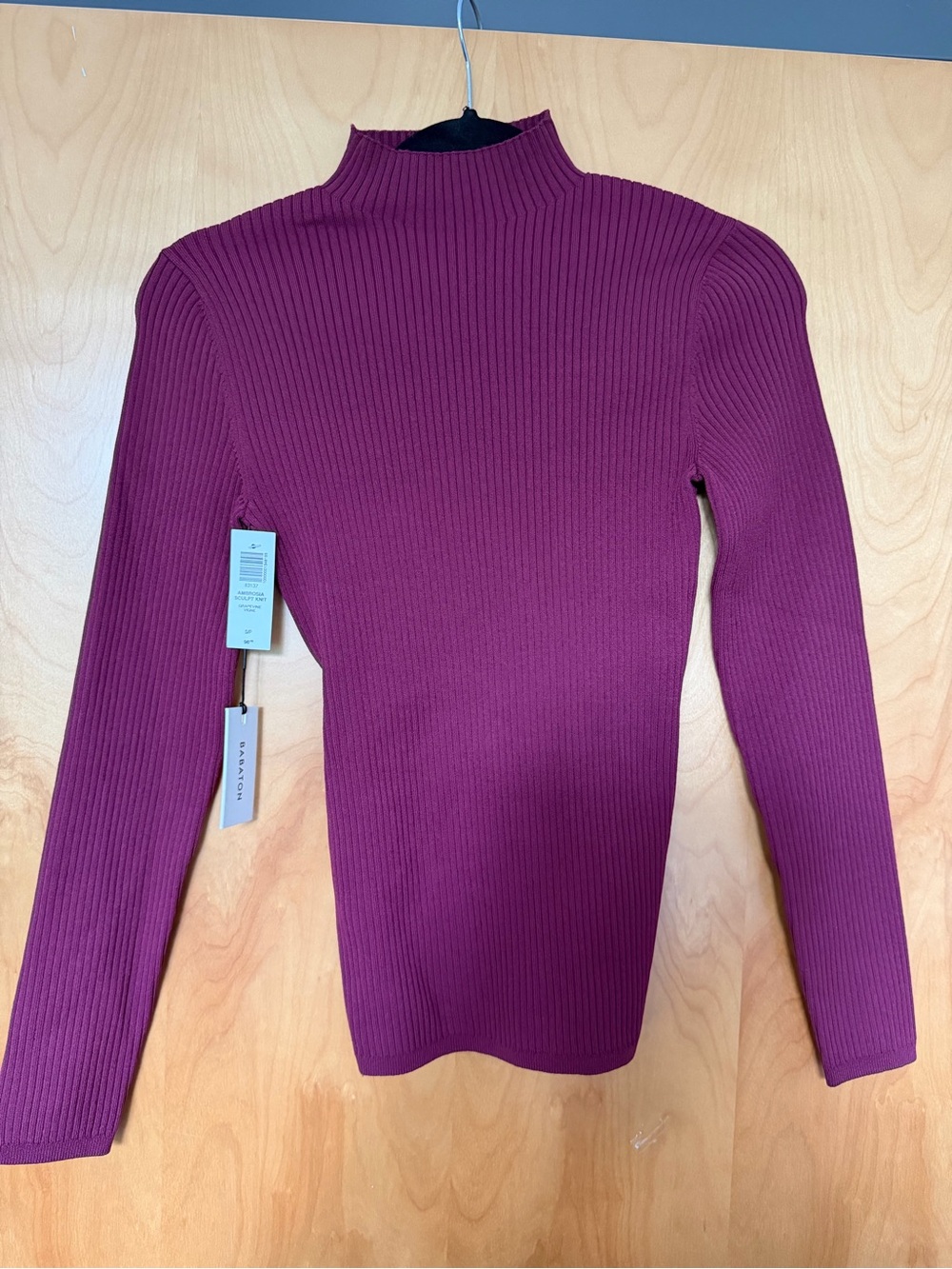 Aritzia Babaton Ambrosia Sculpt Knit Mock Neck Cropped Back Sweater in Grapevine